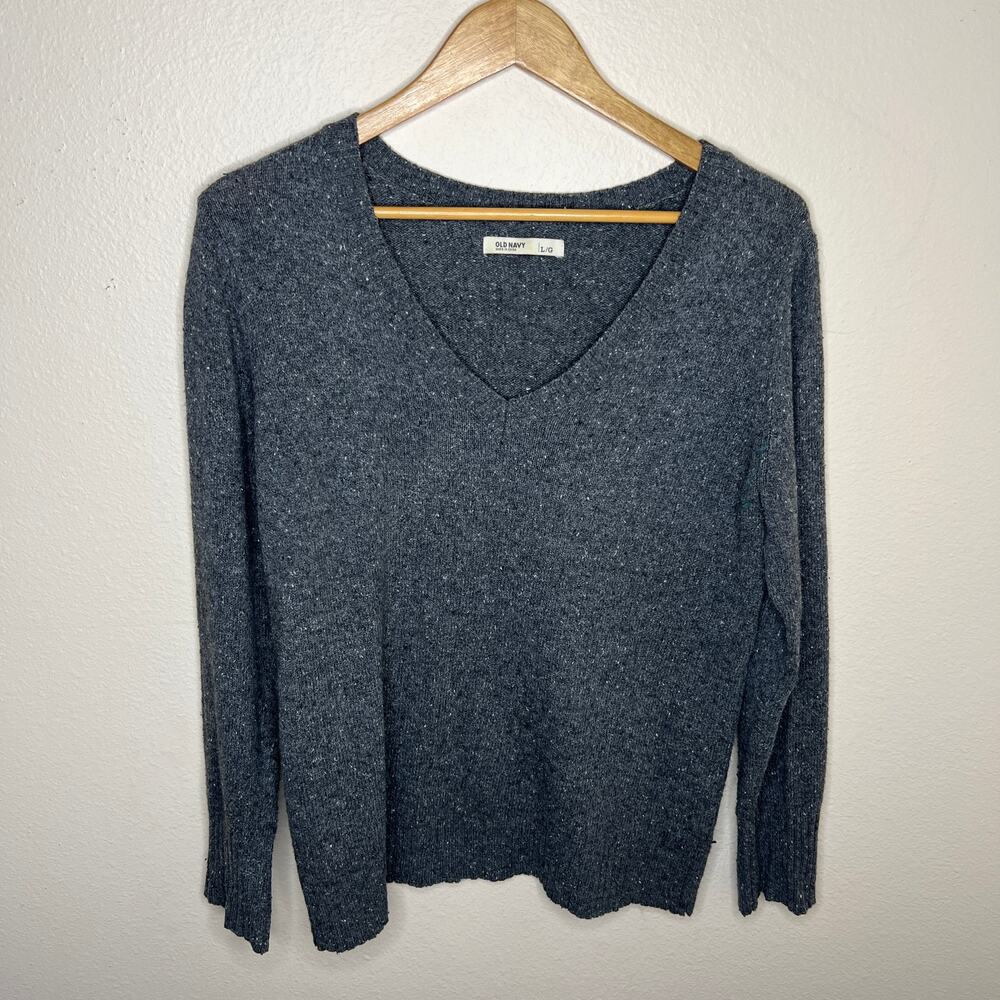 Old Navy Vneck Wool Blend Gray Ribbed Pull On Sweater Large